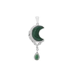 African Aventurine Pendant with White Zircon in Sterling Silver 6.05cts