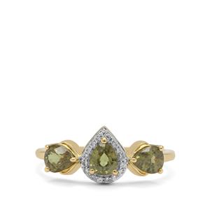 Green Dragon Demantoid Garnet & White Zircon 9K Gold Ring ATGW 1.25cts