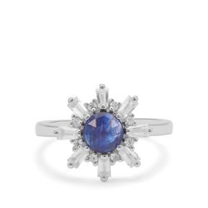 Rose Cut Sapphire & White Zircon Sterling Silver Ring ATGW 2.34cts (F)