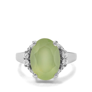 Prehnite & White Zircon Sterling Silver Ring ATGW 6.66cts