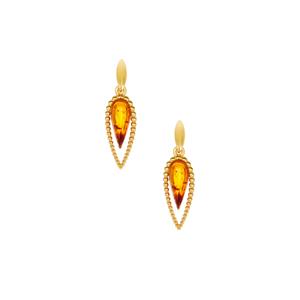 Baltic Cognac Amber Gold Tone Sterling Silver Earrings (12x4mm)