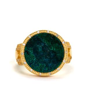 Chrysocolla & White Zircon Gold Tone Sterling Silver Ring ATGW 4.70cts