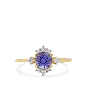 AA Tanzanite & White Zircon 9K Gold Ring ATGW 1cts