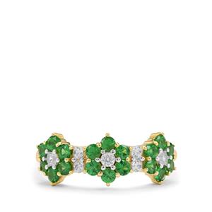 Tsavorite Garnet & White Zircon 9K Gold Ring ATGW 1.05cts