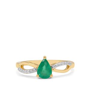 Zambian Emerald & White Zircon 9K Gold Ring ATGW 0.75ct