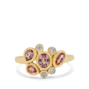 Pink Sapphire & White Zircon 9K Gold Ring ATGW 1.35cts