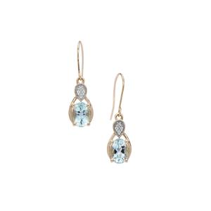Santa Maria Aquamarine Earrings with White Zircon in 9K Gold 1.30cts