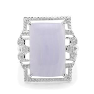 Blue Lace Agate & White Zircon Sterling Silver Ring ATGW 13.30cts
