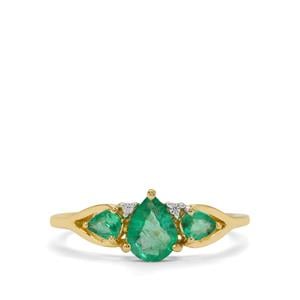 Zambian Emerald & White Zircon 9K Gold Ring ATGW 0.85ct