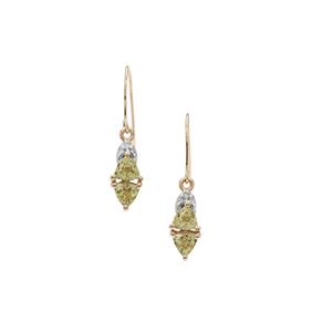Mansanite™ & Diamond 9K Gold Earrings ATGW 1.05cts