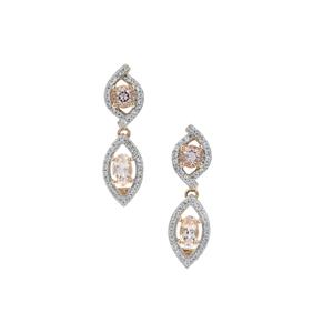 Rose Danburite & White Zircon 9K Gold Earrings ATGW 1.20cts