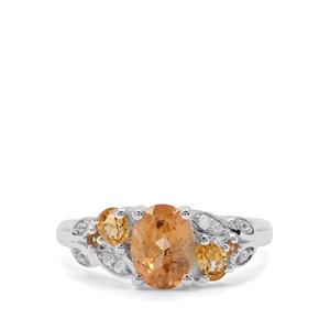 Imperial Garnet, Diamantina Citrine Ring with White Zircon in Sterling Silver 1.93cts