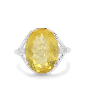 Caribbean Amber & White Zircon Sterling Silver Ring ATGW 3.95cts