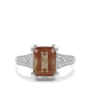 Imperial Mongolian Andesine & White Zircon Sterling Silver Ring ATGW 3.30cts