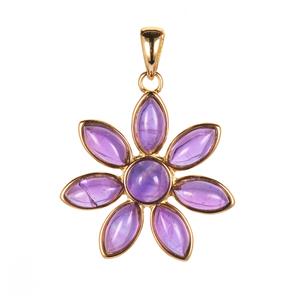 8.05cts Zambian Amethyst Gold Tone Sterling Silver Flower Pendant