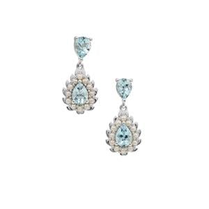 Santa Maria Aquamarine Earrings with Kaori Cultured Pearl in Sterling Silver