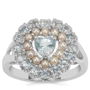 Santa Maria Aquamarine Ring with Kaori Cultured Pearl in Sterling Silver