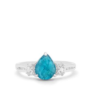 Neon Apatite & White Zircon Sterling Silver Ring ATGW 2.16cts