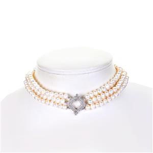 Kaori Cultured Pearl & White Zircon Sterling Silver Necklace 