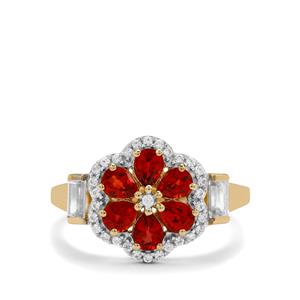 Songea Red Sapphire & White Zircon 9K Gold Ring ATGW 1.80cts