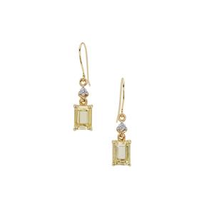 Minas Novas Hiddenite & Diamond 9K Gold Earrings ATGW 3.05cts