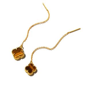 Kimbie Gold Plated 925 Sterling Silver Tigers Eye Quatrefoil Earrings 3.25cts