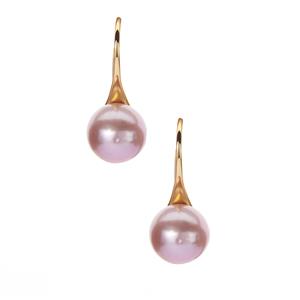 Naturally Coloured Purple Cultured Pearl Gold Flash Sterling Silver Earrings (9mm)