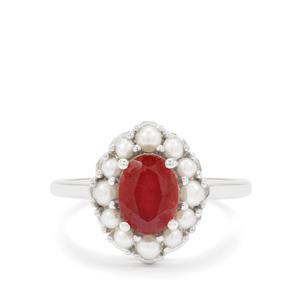Seed Pearl & Thai Ruby Sterling Silver Ring (2 to 2.50 MM) (F)