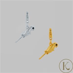  Kimbie Black Spinel Set Parrot Charm - Available in 925 Sterling Silver & Gold Plated 925 Sterling Silver