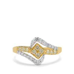 1/2ct Natural Yellow, White Diamonds 9K Gold Ring 