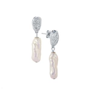 Biwa Freshwater Cultured Pearl Sterling Silver Earrings (15 x 8mm)