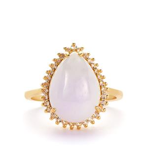 Type A Lavender Jadeite & White Topaz Gold Tone Sterling Silver Ring ATGW 7.19cts