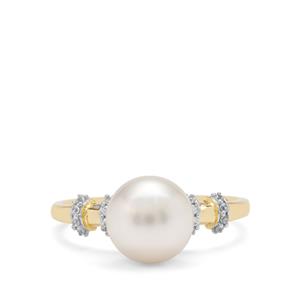 South Sea Cultured Pearl & White Zircon 9K Gold Ring (8mm)