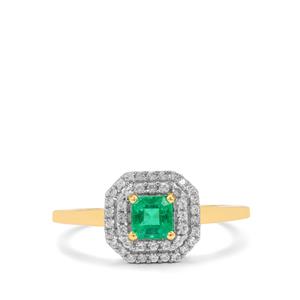 Panjshir Emerald & White Zircon 9K Gold Tomas Rae Ring ATGW 0.85ct