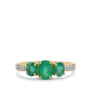 Zambian Emerald & White Zircon 9K Gold Ring ATGW 1.50cts