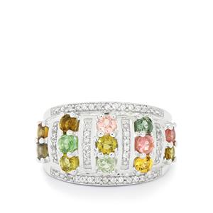 Rainbow Tourmaline & White Topaz Sterling Silver Ring ATGW 1.80cts
