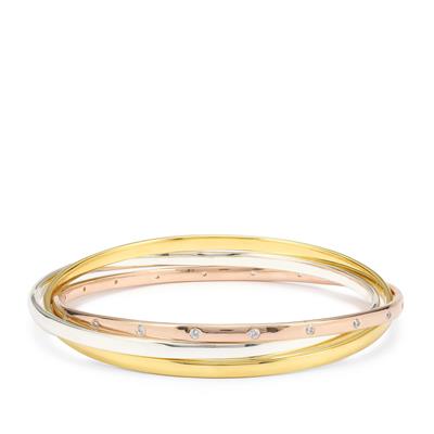 White Zircon Bangle in Three Tone Gold Plated Sterling Silver