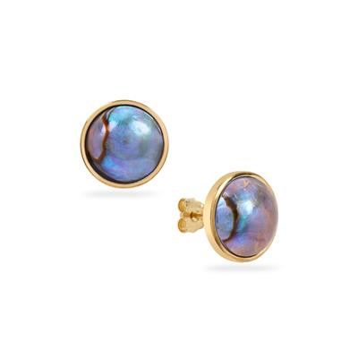 EYRIS BLUE PAUA Cultured Pearl Earrings in 9K Gold (10mm) Gemporia