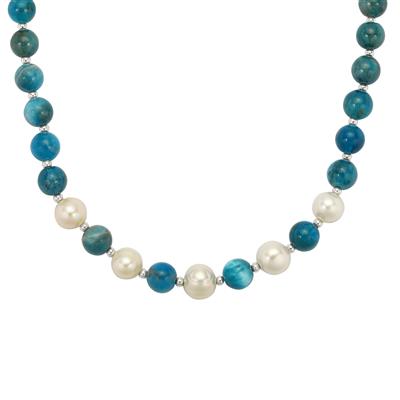 Neon Apatite Necklace with Freshwater Cultured Pearl in Sterling