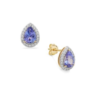 AA Tanzanite Earrings with White Zircon in 9K Gold 1.60cts