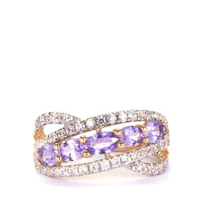 Purple Sapphire Ring with White Zircon in 10K Gold 2.10cts