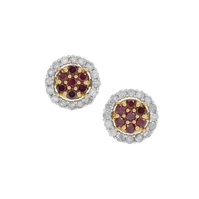 Purple Diamonds Earrings with White Diamonds in 9K Gold 1ct