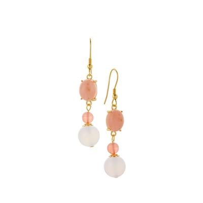 White Agate, Peruvian Opal Earrings with Nanhong Agate in Gold Tone Sterling Silver 18cts