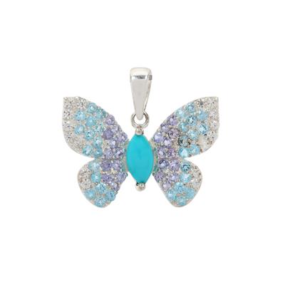 Sleeping Beauty Turquoise Pendant with Multi-Gemstone in Sterling Silver 1.70cts