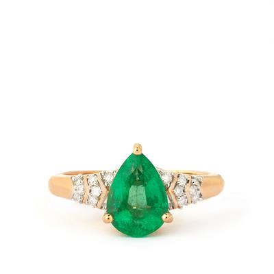 Zambian Emerald Ring with Diamond in 18K Gold 2.10cts
