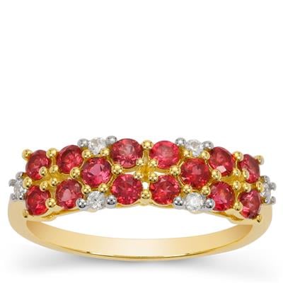 Burmese Red Spinel Ring with White Zircon in 9K Gold 1ct