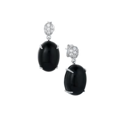 Natural Magdalena  Obsidian Earrings with White Zircon in Sterling Silver 13.72cts