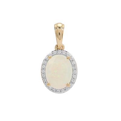 Ethiopian Opal Pendant with White Zircon in 9K Gold 1.35cts