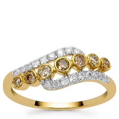 Ombre Champagne Diamonds Ring with White Diamonds in 9K Gold 0.52ct