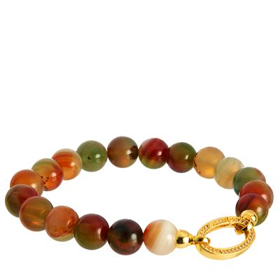 Watermelon  Agate Bracelet with White Topaz in Gold Tone Sterling Silver 120.18cts